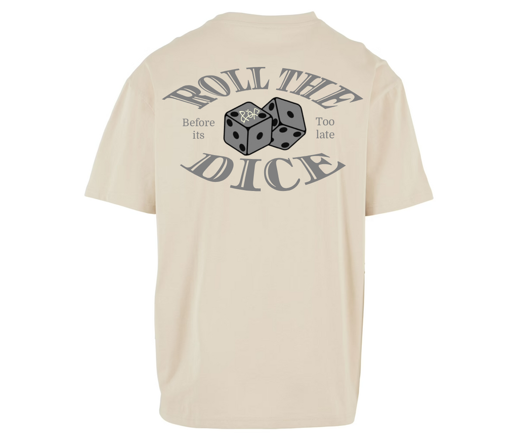 ROLL THE DICE oversize beige graphic tee