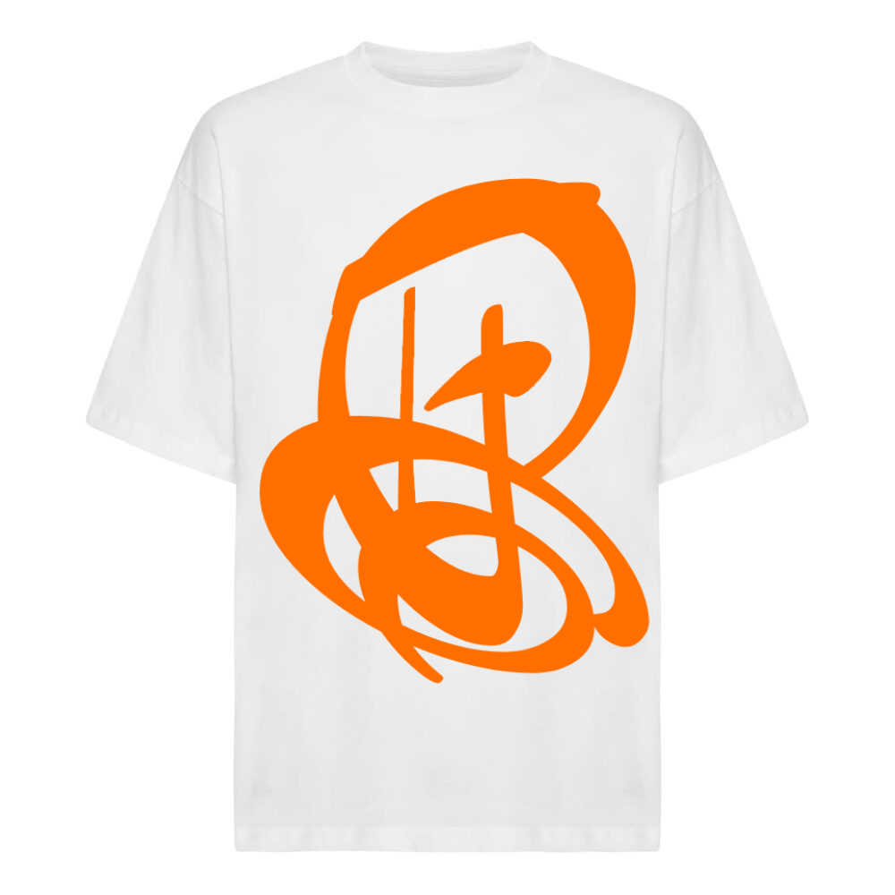 P S T U D I O ORANGE ON WHITE T-SHIRT